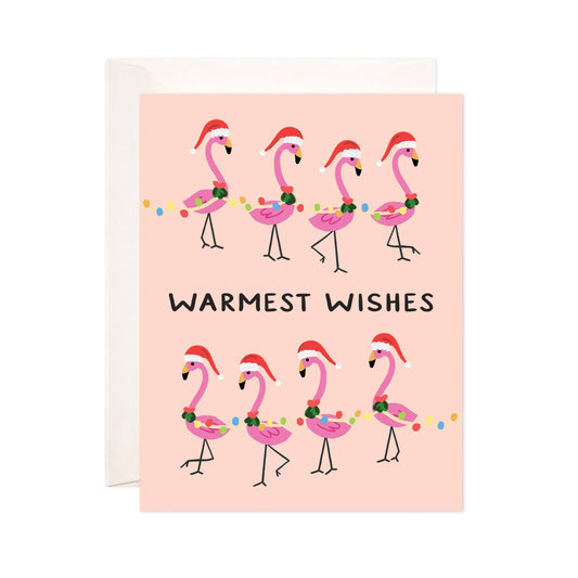 Flamingo Wishes Greeting Card - Cute Tropical Christmas Card: Single Card