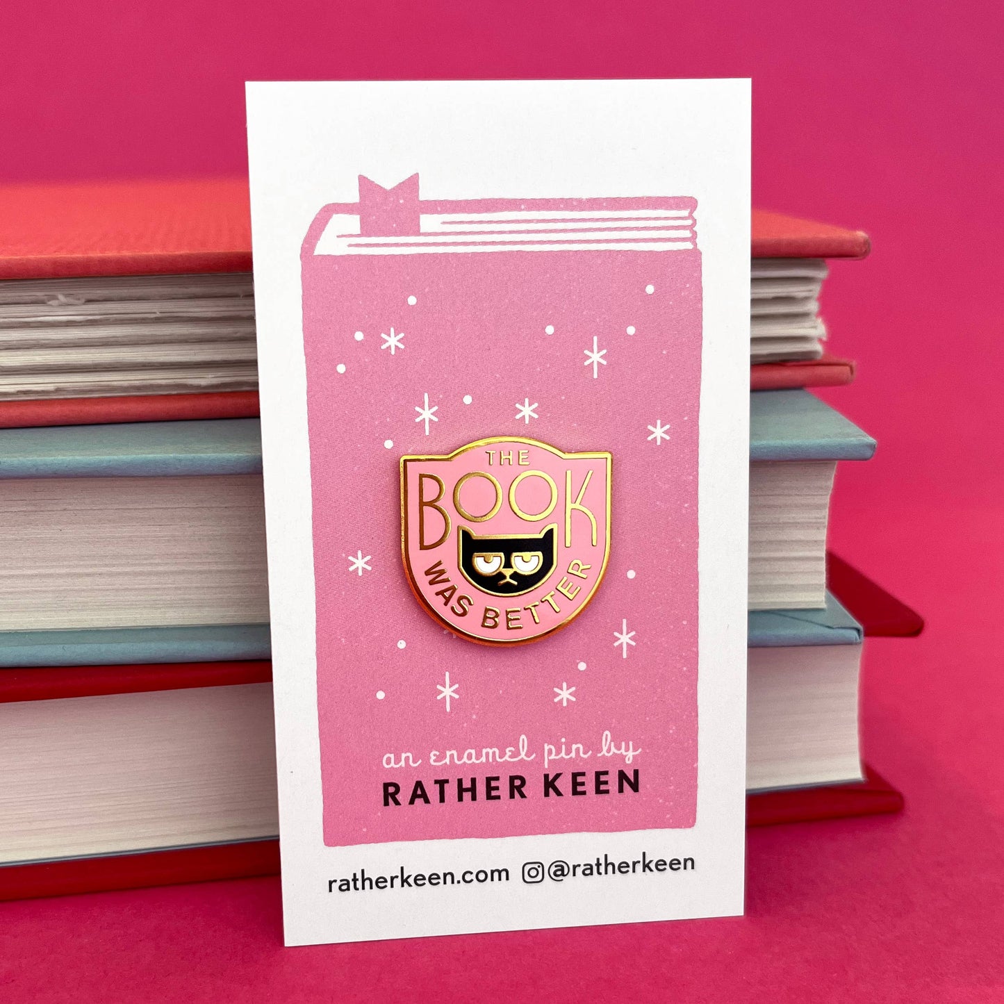 The Book Was Better enamel pin - book snob cat pin: Gold/teal/maroon