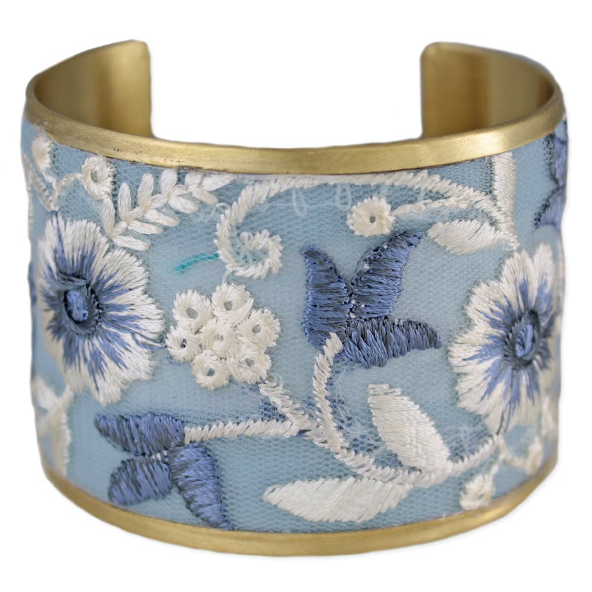 Light Blue Floral Embroidered  WideCuff Bracelet