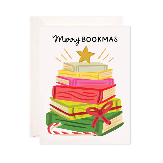 Merry Bookmas Greeting Card - Christmas Bookstore Card: Single Card