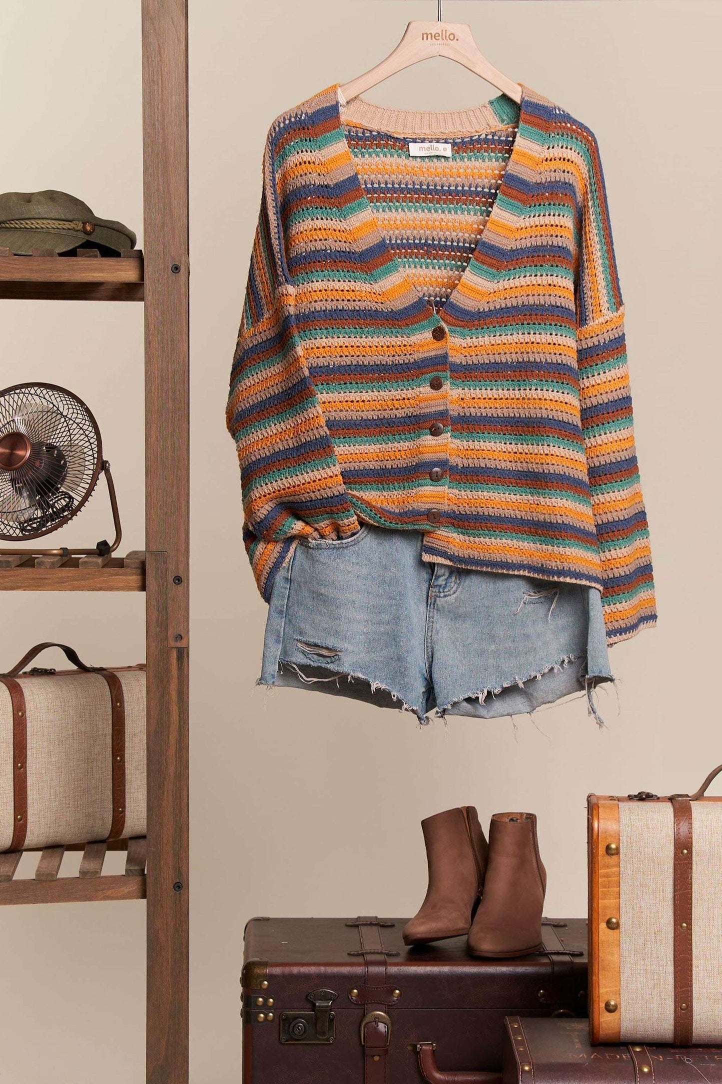 Multi Color Striped Button Down Cardigan