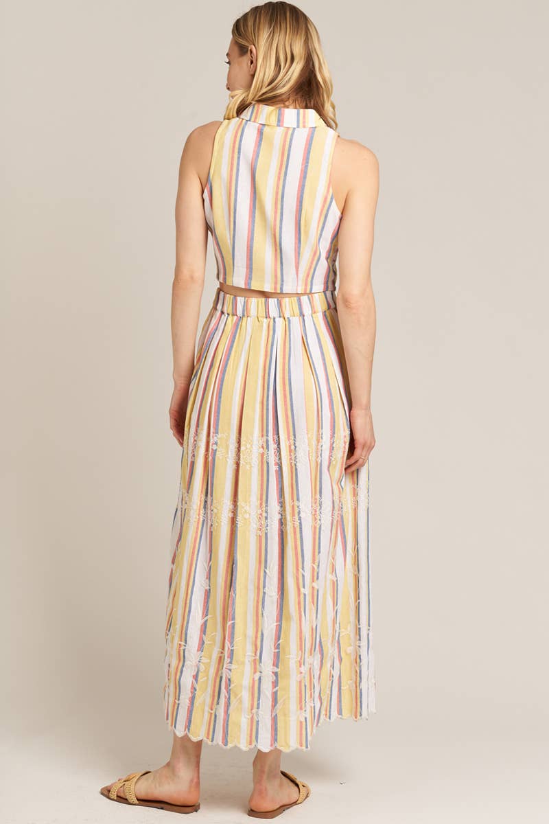 Embroidered Multicolor Striped Maxi Skirt