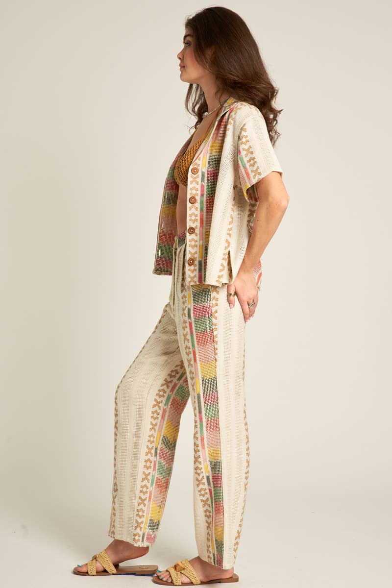 Boho Embroidered Pants with Back Elastic