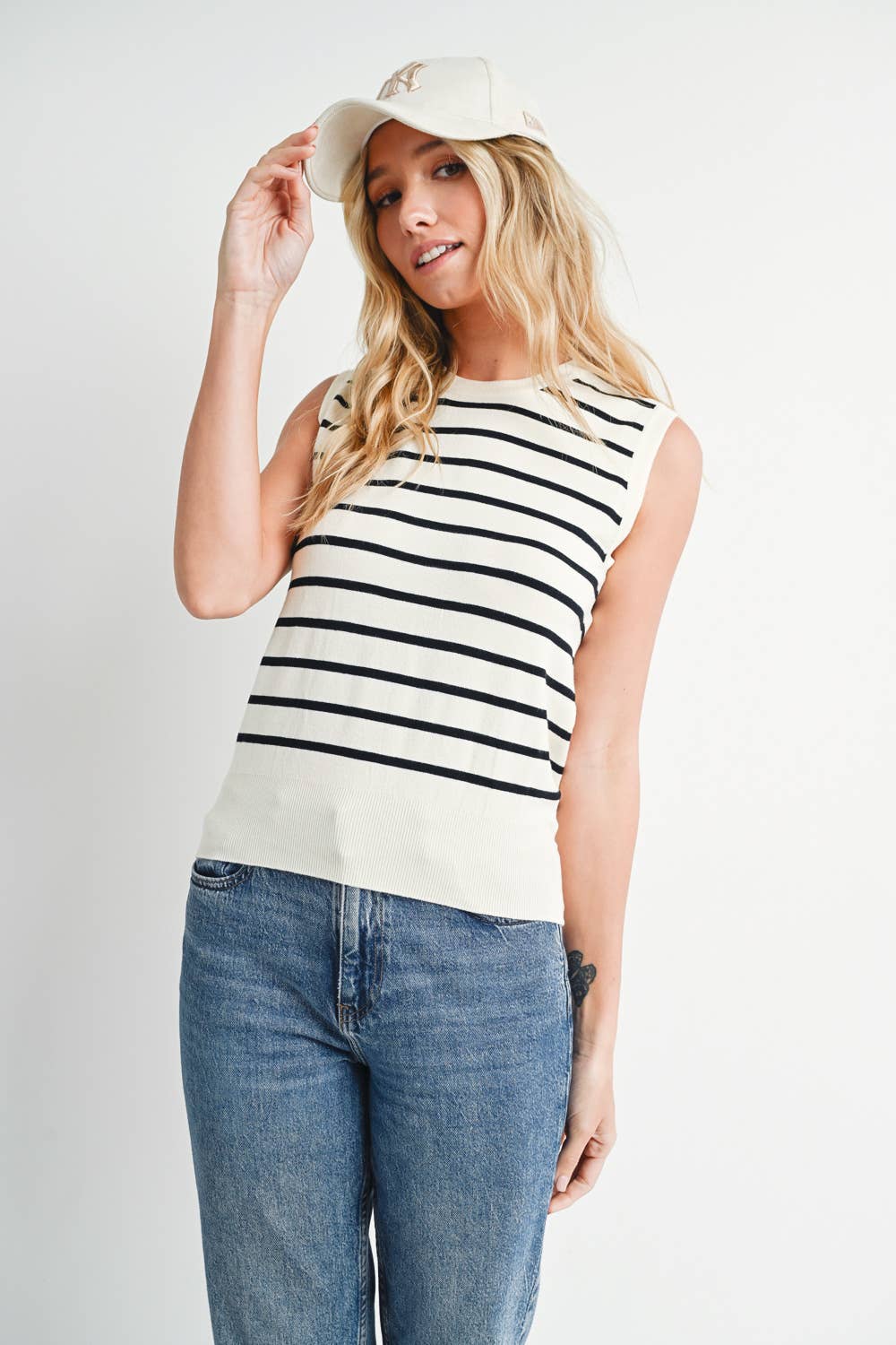 STRIPED MUSCLE KNIT TANK TOP