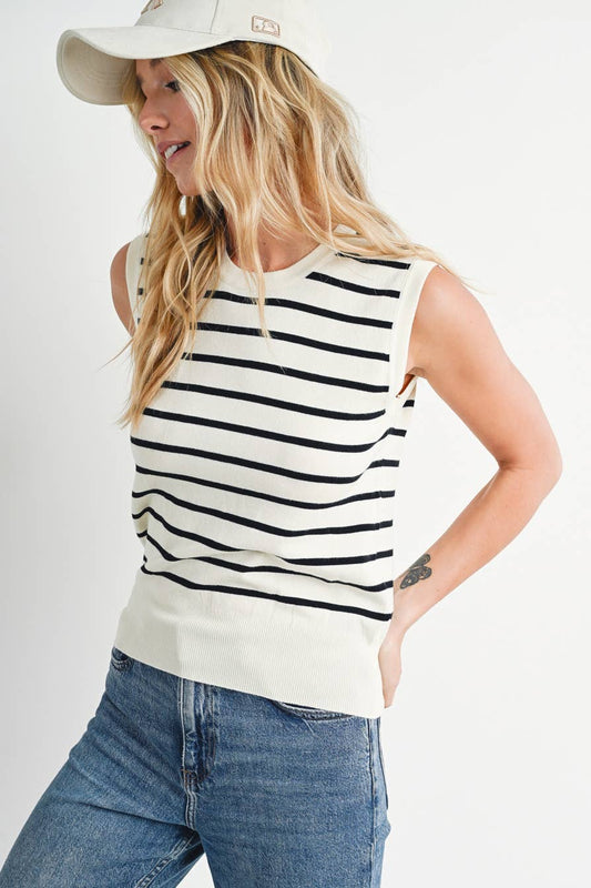 STRIPED MUSCLE KNIT TANK TOP