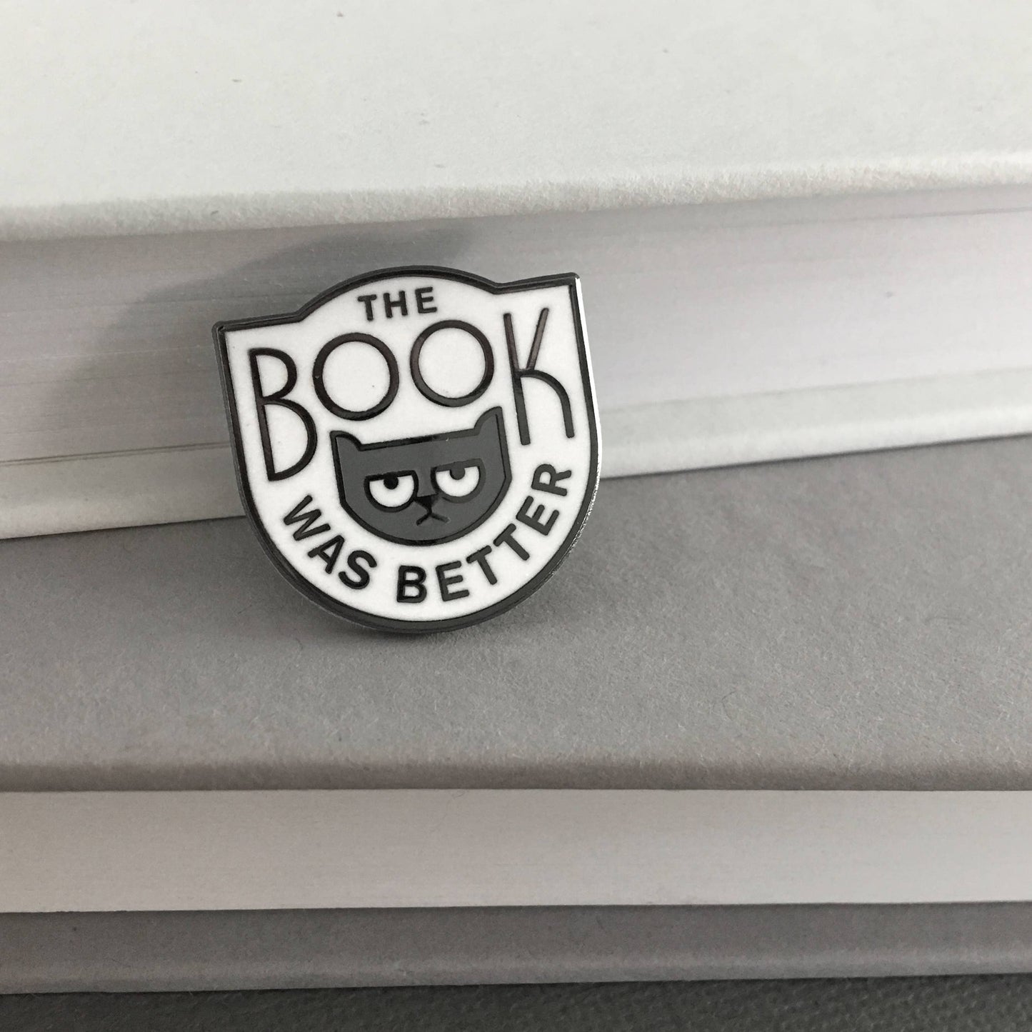 The Book Was Better enamel pin - book snob cat pin: Gold/teal/maroon