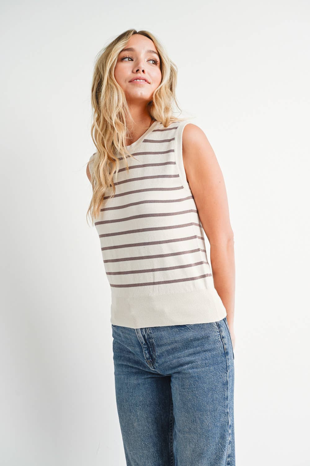 STRIPED MUSCLE KNIT TANK TOP