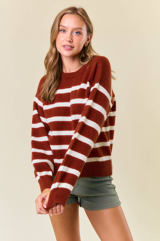 Long-Sleeve Merlot + Ivory Striped Sweater