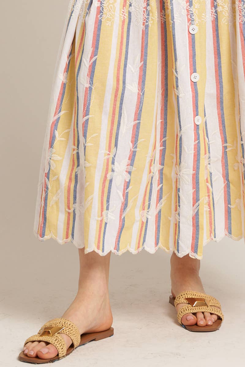 Embroidered Multicolor Striped Maxi Skirt