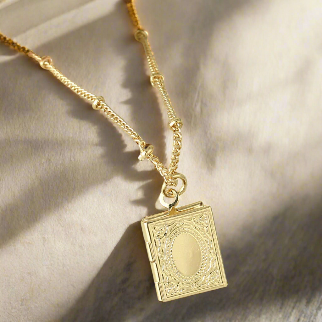 Secret Diary Gold Book Locket Necklace