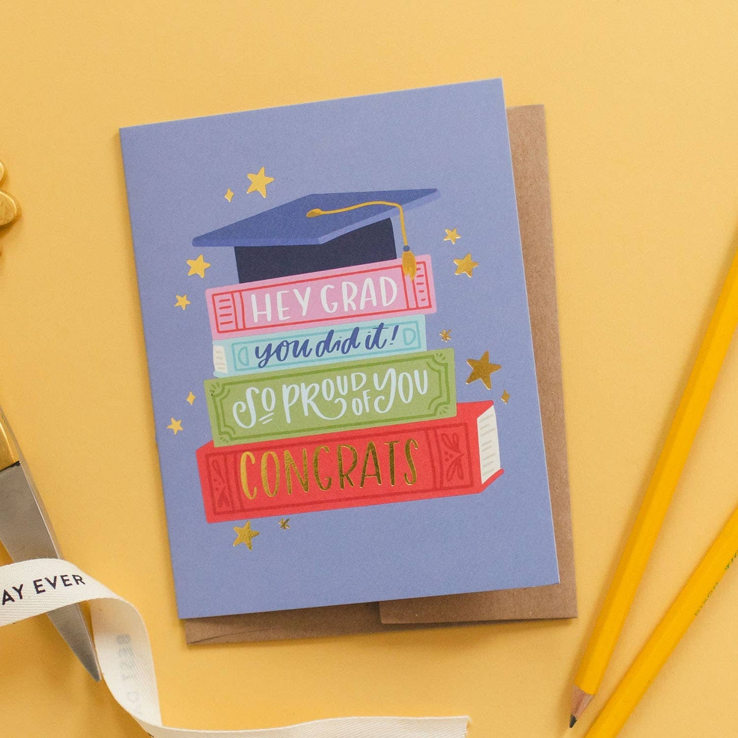 Grad Book Stack Graduation Greeting Card