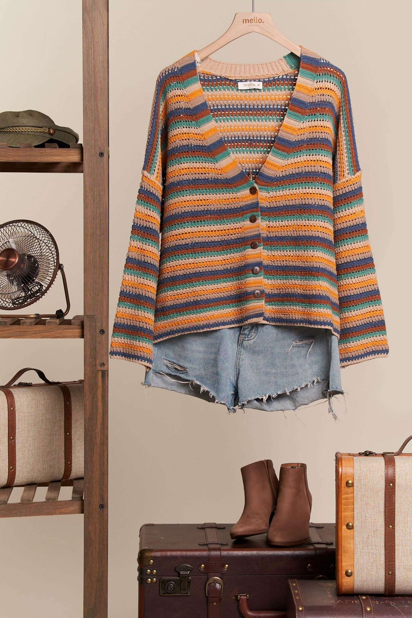 Multi Color Striped Button Down Cardigan