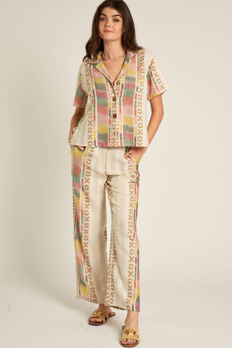 Boho Embroidered Pants with Back Elastic