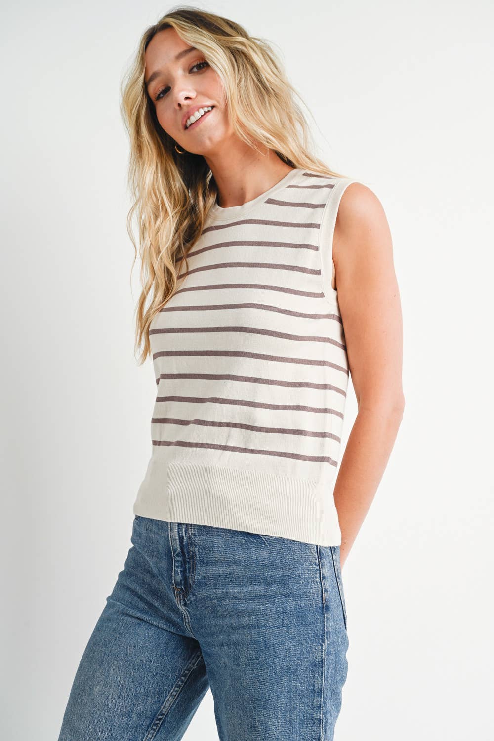 STRIPED MUSCLE KNIT TANK TOP