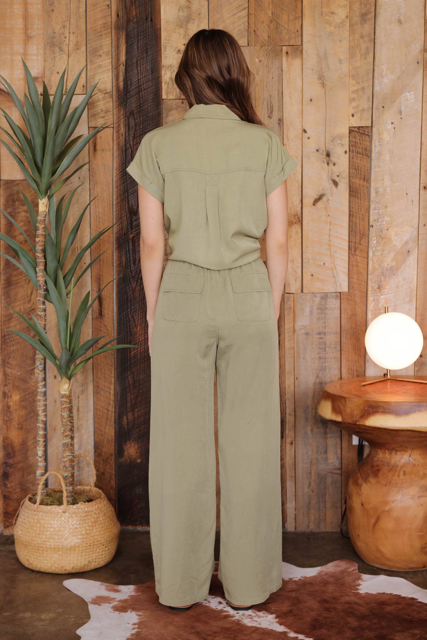 HIGH WAIST WIDE LEG DRAWSTRING PANTS: LIGHT OLIVE