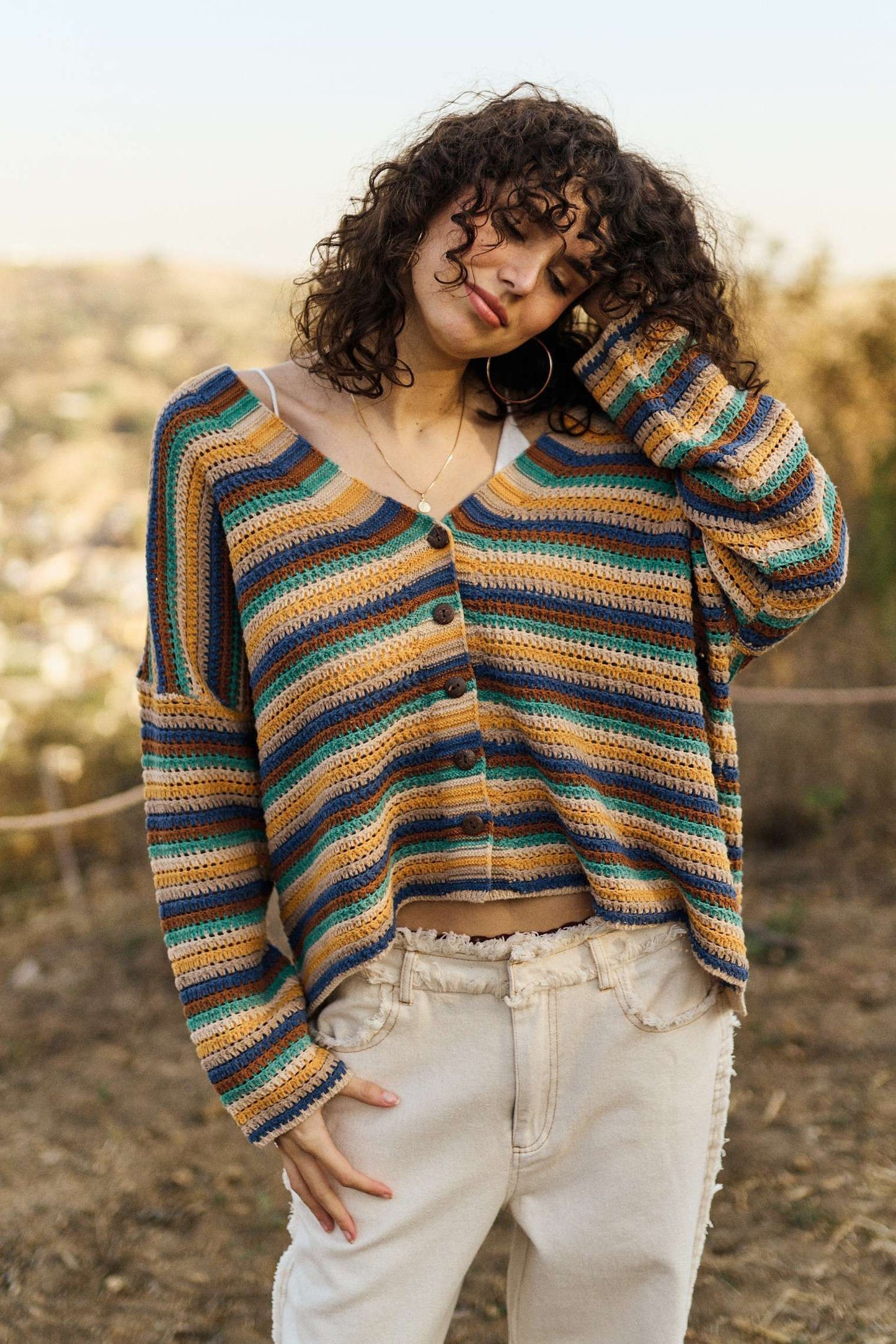 Multi Color Striped Button Down Cardigan