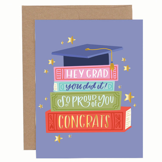 Grad Book Stack Graduation Greeting Card