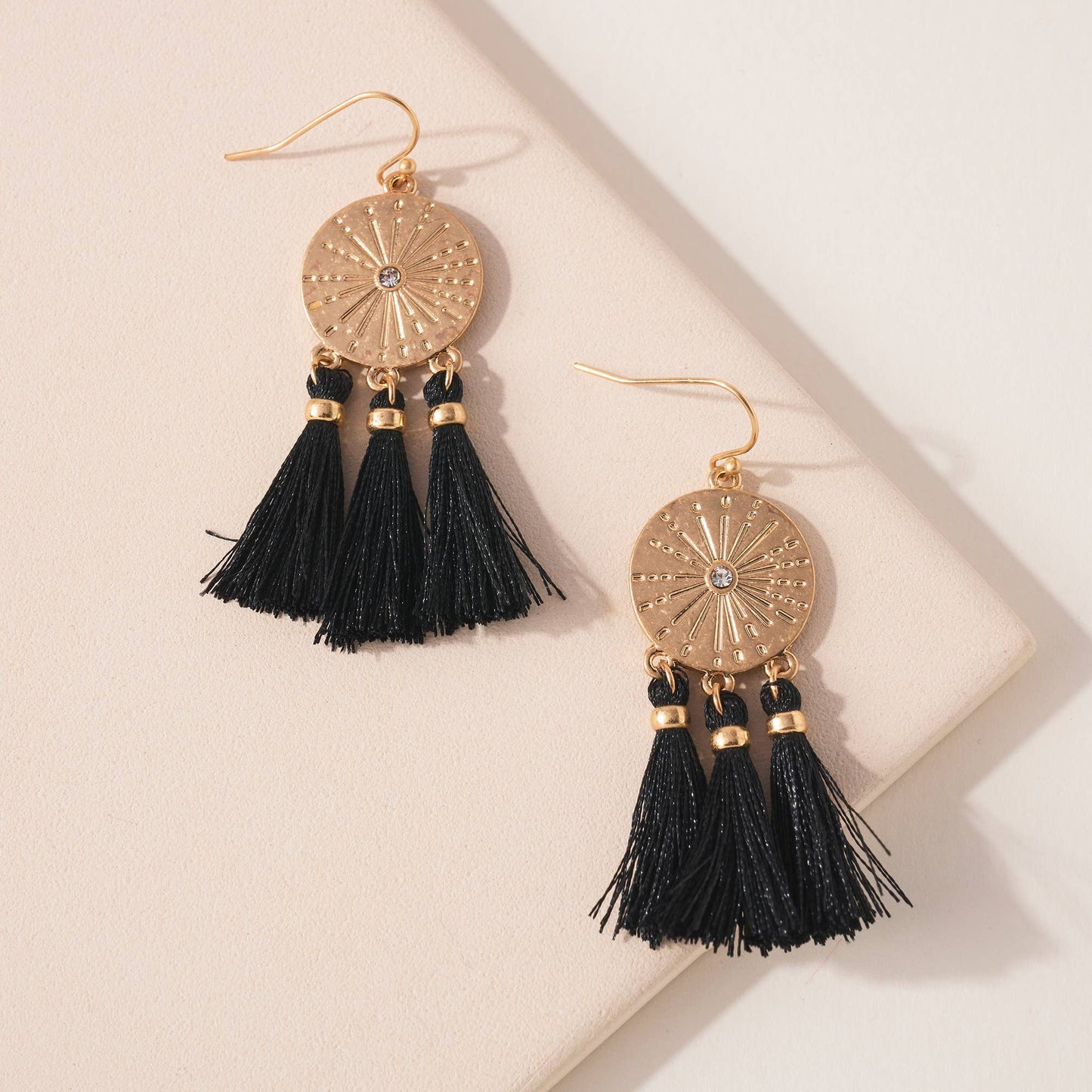 Tassel and Round Disc Dangling Earrings