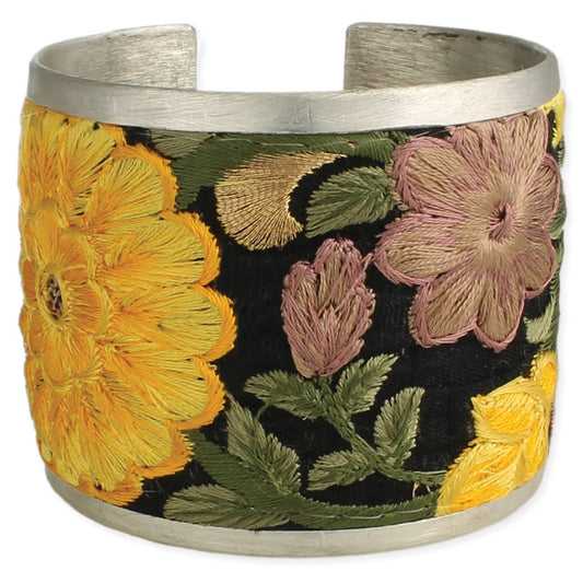 Yellow Flower Embroidered Cuff Bracelet